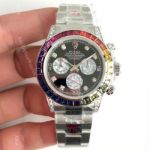 EX Factory Swiss Rolex Rainbow Daytona Replica Watch SS Black Face